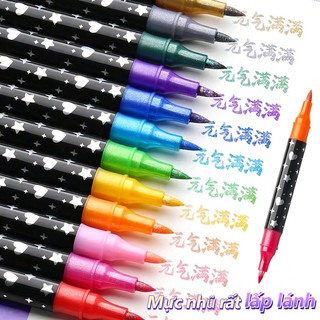 Acrylic Marker 2 Đầu Nhiều Màu Cao Cấp Cho Bé Vẽ Màu Nhũ Kim Tuyến, Đầu Mềm Vẽ Mượt, Bộ 36/48/72 Màu Học Sinh