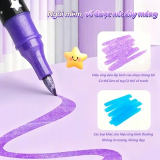 Acrylic Marker 2 Đầu Nhiều Màu Cao Cấp Cho Bé Vẽ Màu Nhũ Kim Tuyến, Đầu Mềm Vẽ Mượt, Bộ 36/48/72 Màu Học Sinh
