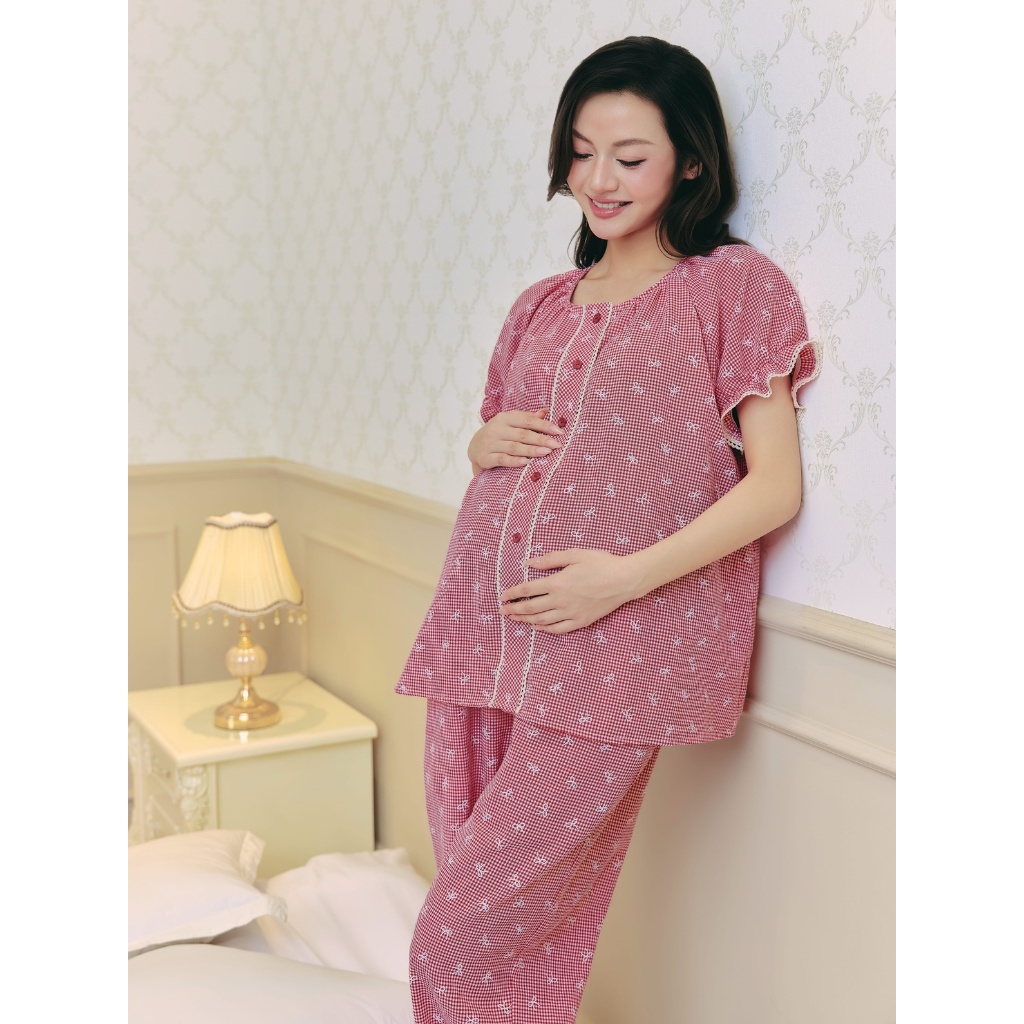 Bộ Mặc Nhà L'amme RIBBON Thô Đũi Caro In Nơ, Đồ Ngủ Nữ Mềm Mịn Thoáng Khí Thấm Hút Mồ Hôi - L'AMME