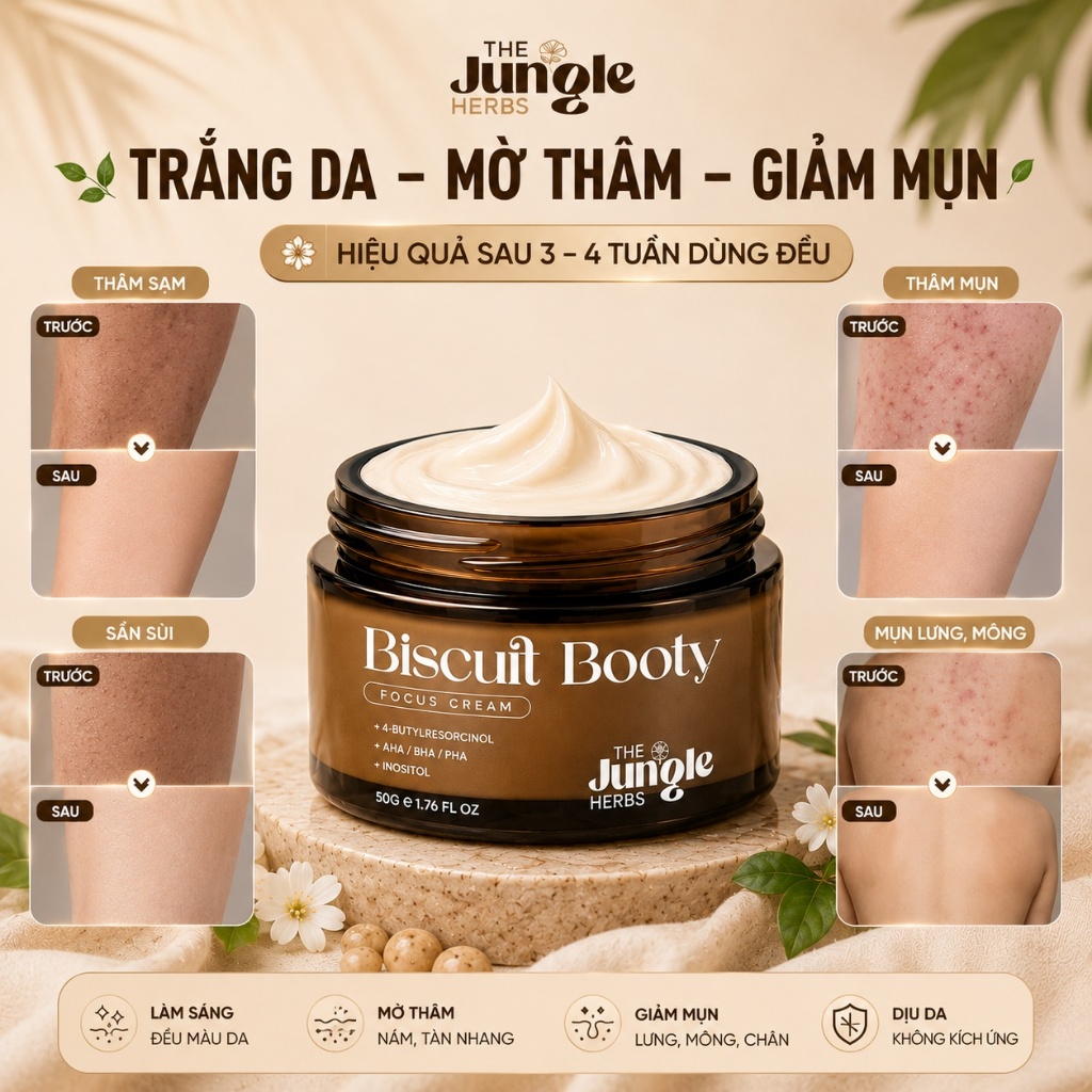 Kem mờ thâm sần, giảm mụn vùng mông, nách, bẹn, vết muỗi đốt, giúp da mềm mịn Biscuit Booty - The Jungle Herb