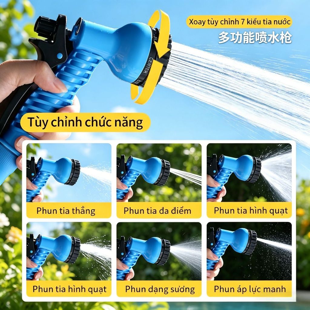 Bộ Vòi Xịt,Tưới Cây & Rửa Xe Đi Kèm Rulo Cuộn Ống Đa Năng Độ Dài Ống 10M - 30M Chống Sốc Độ Bền Cao