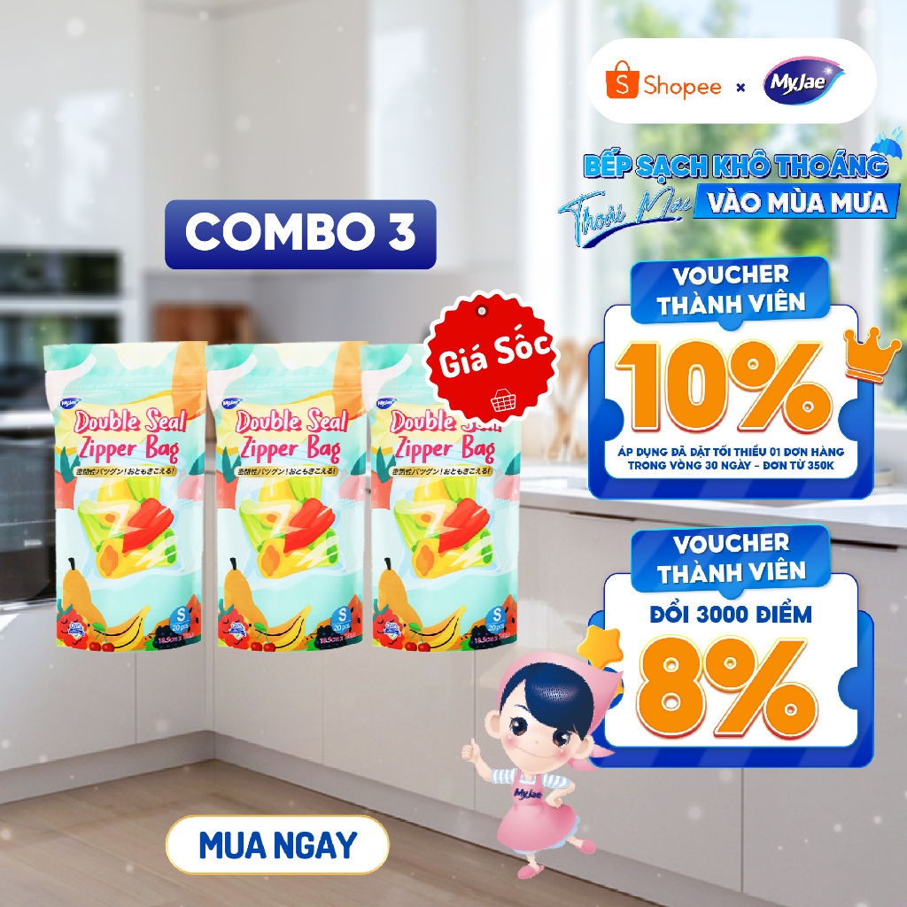 COMBO 3 Túi Zip Đựng Thực Phẩm MyJae size S (20 cái)