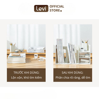 Kệ Để Sách Vở Nhiều Ngăn LoviOffice 2633 Kèm Khay Đựng Bút - Giá Sách Để Bàn Đa Năng Tiện Lợi Cao Cấp