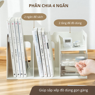 Kệ Để Sách Vở Nhiều Ngăn LoviOffice 2633 Kèm Khay Đựng Bút - Giá Sách Để Bàn Đa Năng Tiện Lợi Cao Cấp