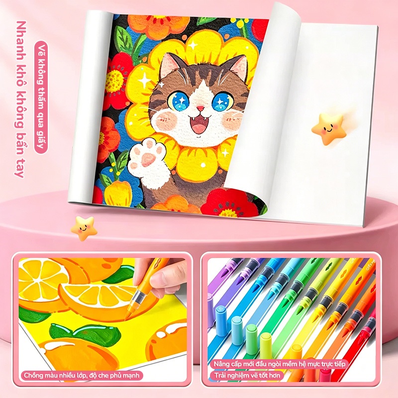 Màu Acrylic Marker Cao Cấp Set 12/24/36/48/60 Màu Tươi Sáng, Dụng Cụ Học Tập Cho Bé Học Sinh Tranh Vẽ Đa Chất Liệu