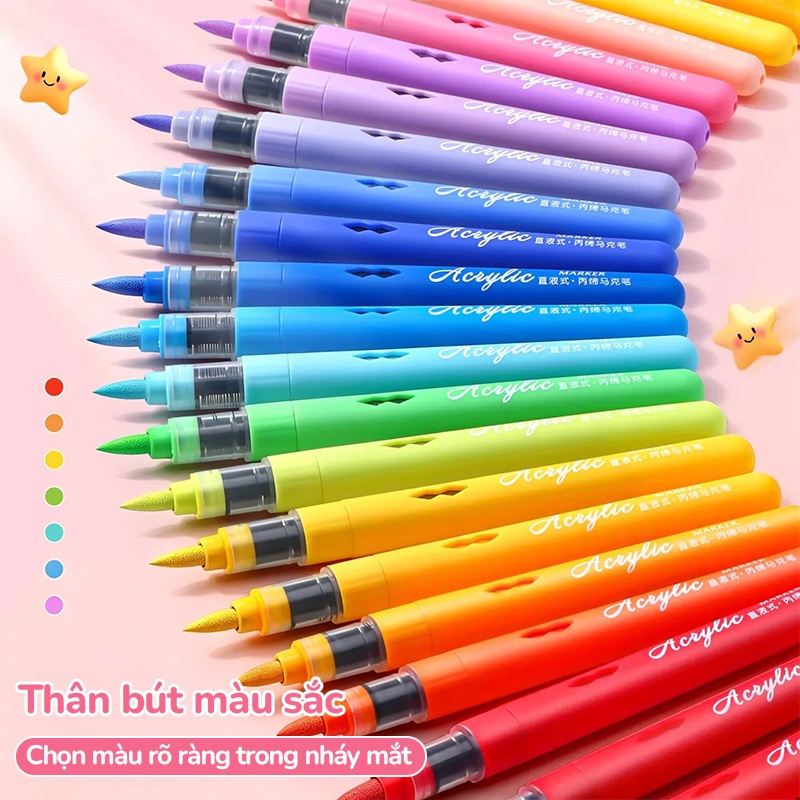Màu Acrylic Marker Cao Cấp Set 12/24/36/48/60 Màu Tươi Sáng, Dụng Cụ Học Tập Cho Bé Học Sinh Tranh Vẽ Đa Chất Liệu