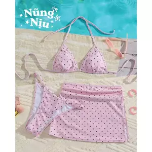 Set Bikini 3 Món "Kẹo Ngọt" Hồng Chấm Bi Đi Biển Mùa Hè