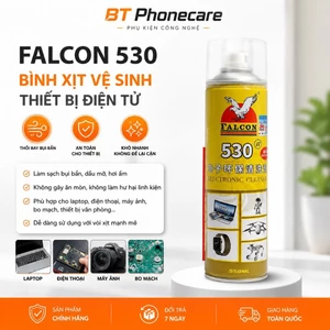 Chai xịt vệ sinh điện thoại 530 Falcon và khăn lau bụi.