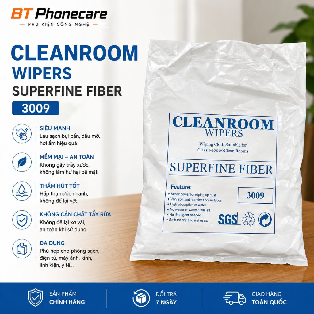 Chai xịt vệ sinh điện thoại 530 Falcon và khăn lau bụi.