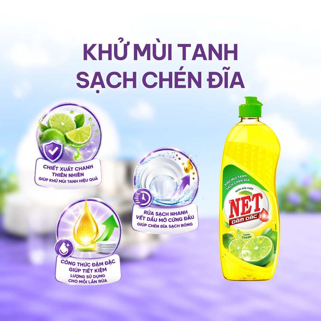 Combo bột giặt NET Extra bịch x 5.5kg + Nước rửa chén NET đậm đặc hương Chanh chai x 750gr