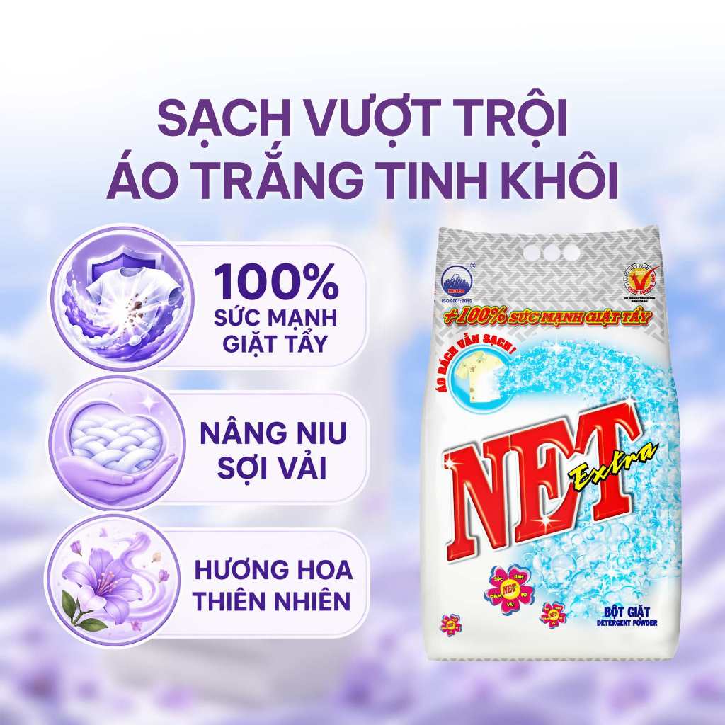 Combo bột giặt NET Extra bịch x 5.5kg + Nước rửa chén NET đậm đặc hương Chanh chai x 750gr