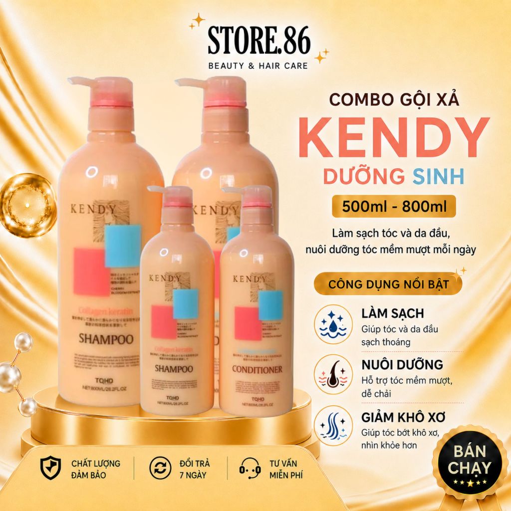 Dầu Gội Xả Dưỡng Sinh KENDY 800ml | Dưỡng Tóc Mềm Mượt, Giảm Rụng, Ngăn Ngừa Tóc Bạc Sớm