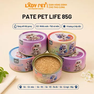 [GIẢM GIÁ MUA NHIỀU] Pate Pet's Life Cho Mèo Lon 85G - Pate Dạng Súp Sợi Thịt Gà Cho Mèo - Pate Mèo