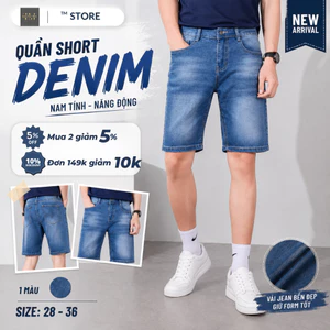 Quần Short Jean Nam Denim Co Giãn TM STORE Form Đẹp Màu Xanh Biển Was Sáng, Thoáng Mát Mùa Hè