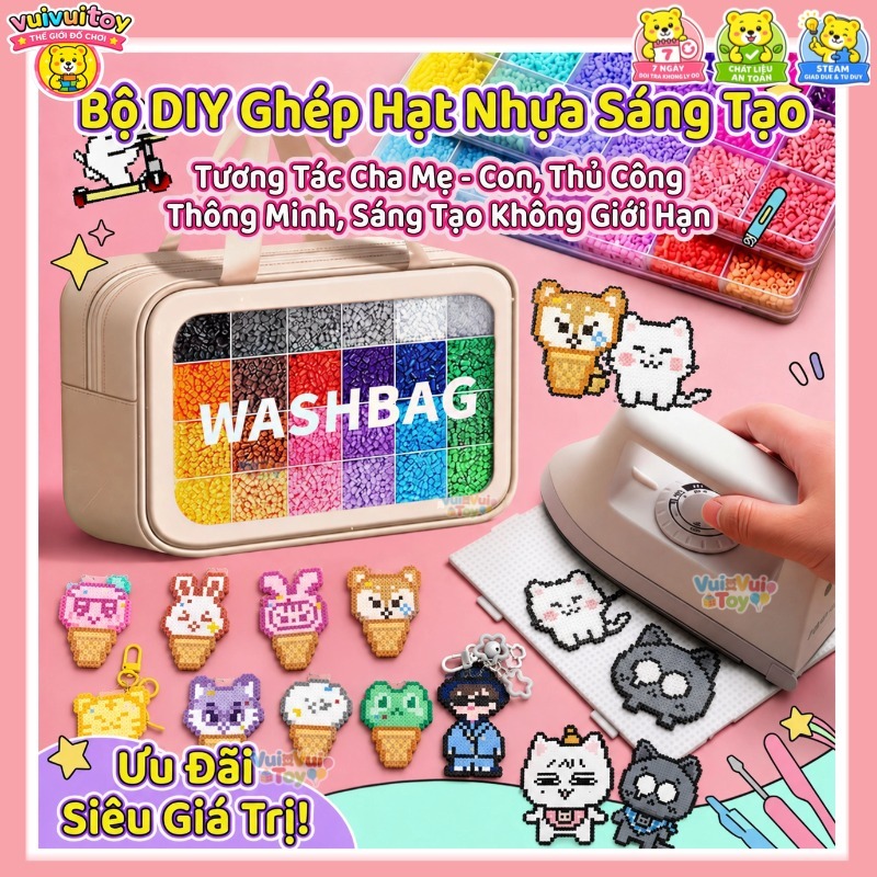 【Hàng có sẵn】Combo Hạt Xếp Perler Đầy Đủ Màu - Đồ Chơi DIY Sáng Tạo Cho Bé, Kèm Bàn Ủi & Hướng Dẫn