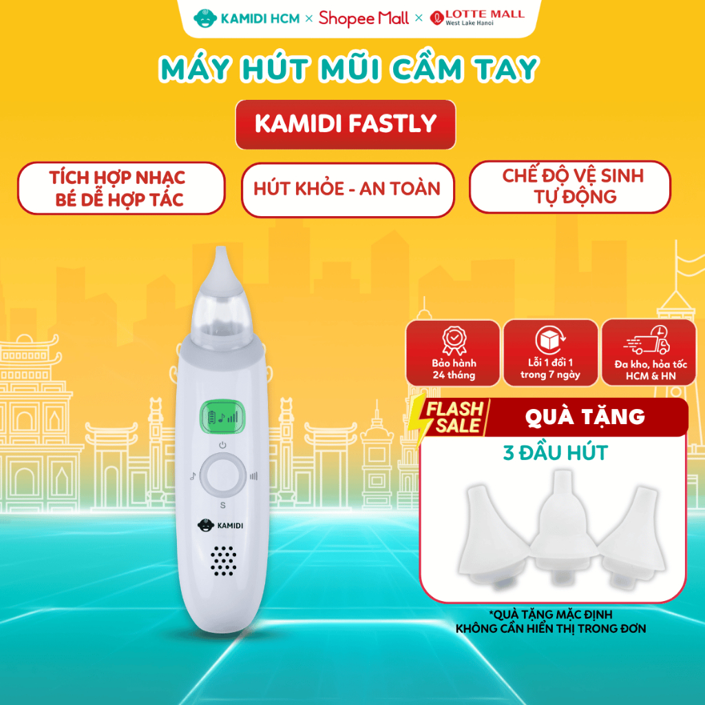 [HỎA TỐC HCM] Máy Hút Mũi Kamidi Fastly Hút Sạch Êm Dịu Nhẹ Nhàng Tích Hợp Nhạc Cho Bé