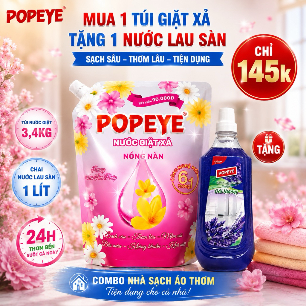 [Mua 1 tặng 1 ] Combo Tiết Kiệm Cho Cả Nhà -  Nước Giặt Xả Hương Nồng Nàn + Nước Lau Sàn Ngẫu Nhiên