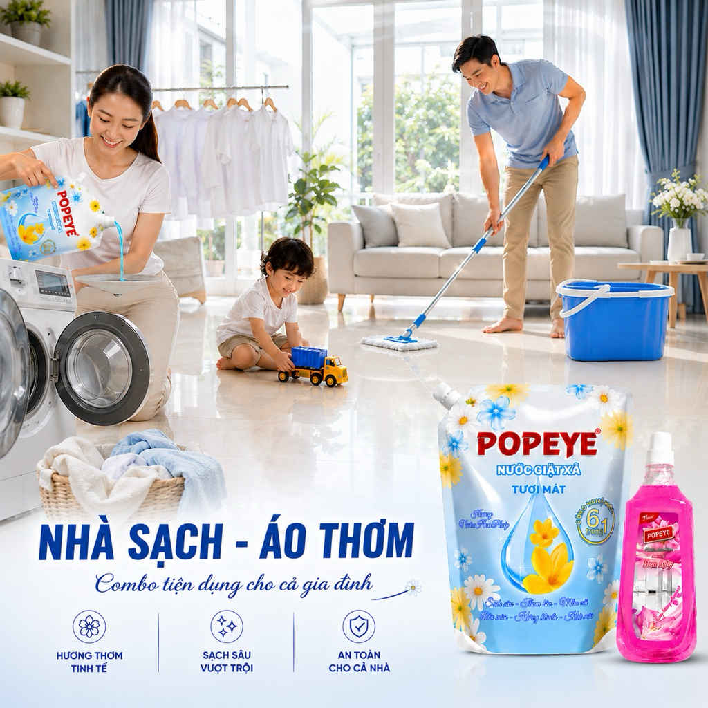 [Mua 1 tặng 1 ] Combo Tiết Kiệm Cho Cả Nhà -  Nước Giặt Xả Hương Nồng Nàn + Nước Lau Sàn Ngẫu Nhiên
