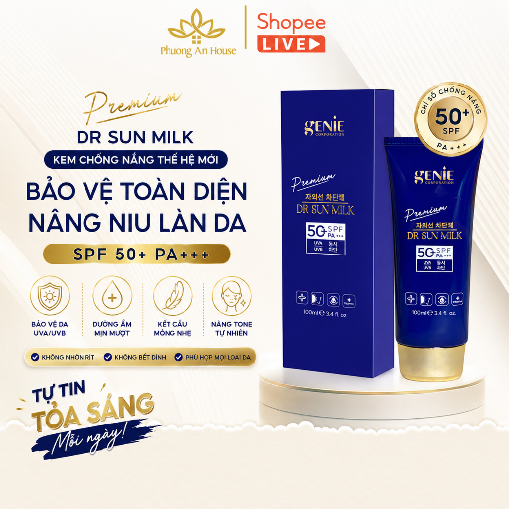 Kem chống nắng Genie Dr Sun Milk Mới SPF 50 Pa ++ 100ml