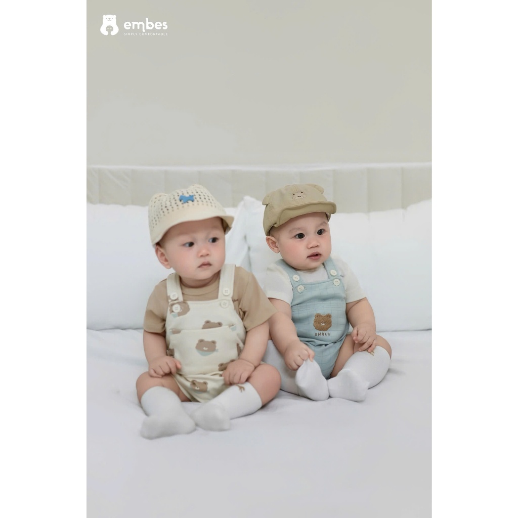 Set Yếm Bé Trai Embes, Set Yếm Cộc Có Túi Phối Áo Cộc Tay Chất Mềm Mại Cho Bé Trai Size Từ 3-12Tháng