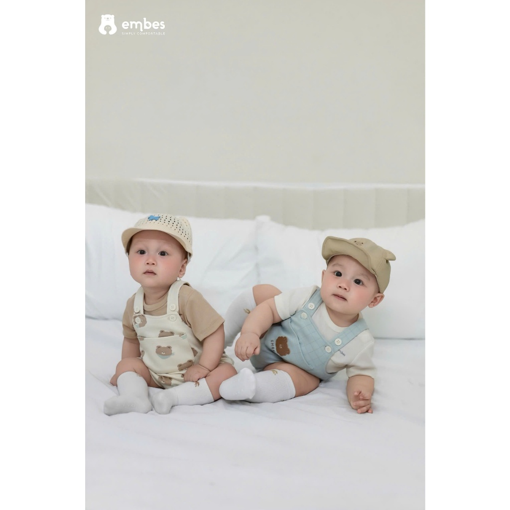 Set Yếm Bé Trai Embes, Set Yếm Cộc Có Túi Phối Áo Cộc Tay Chất Mềm Mại Cho Bé Trai Size Từ 3-12Tháng