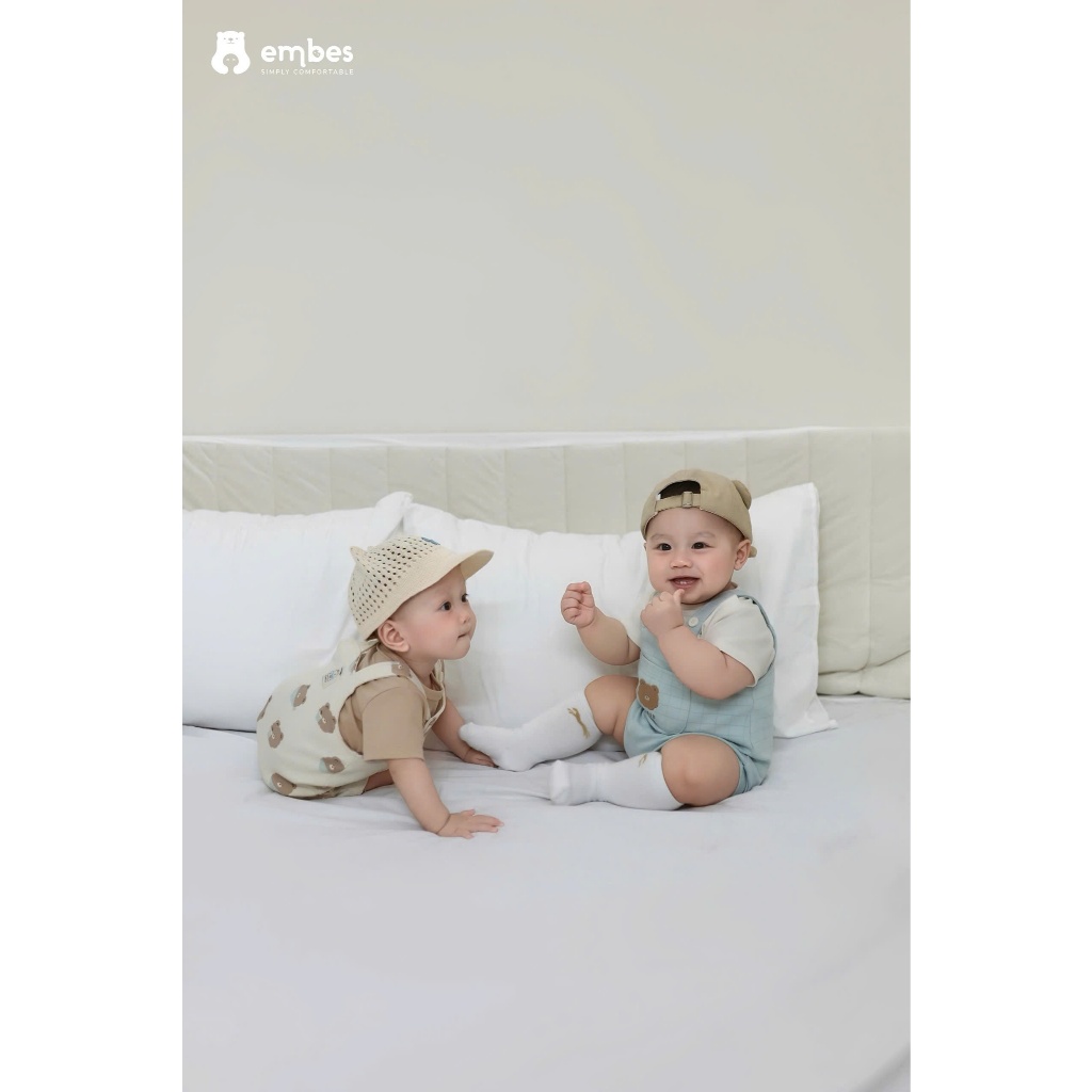 Set Yếm Bé Trai Embes, Set Yếm Cộc Có Túi Phối Áo Cộc Tay Chất Mềm Mại Cho Bé Trai Size Từ 3-12Tháng