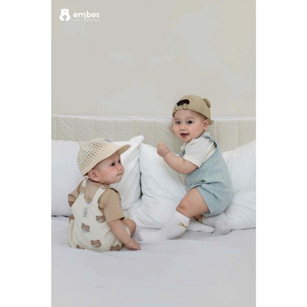 Set Yếm Bé Trai Embes, Set Yếm Cộc Có Túi Phối Áo Cộc Tay Chất Mềm Mại Cho Bé Trai Size Từ 3-12Tháng