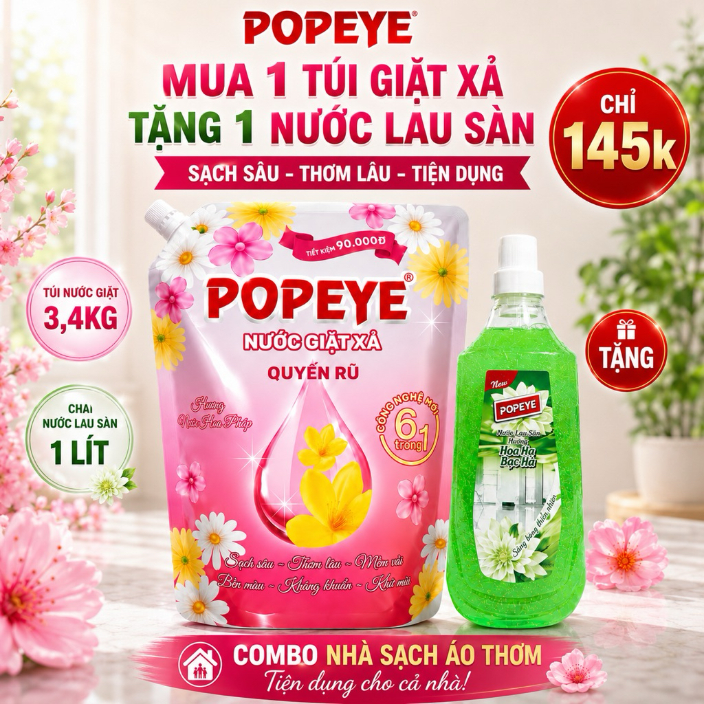 [Mua 1 tặng 1 ] Combo Tiết Kiệm Cho Cả Nhà -  Nước Giặt Xả Hương Quyến Rũ + Nước Lau Sàn Ngẫu Nhiên