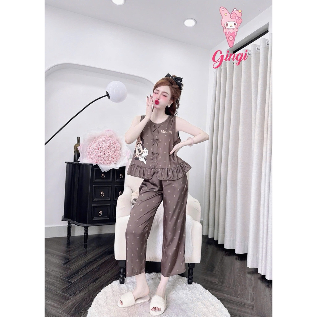[ 261125 ]Đồ nữ mặc nhà áo Lửng 9 tấc, sát nách 3 nơ lai bèo chất lụa latin