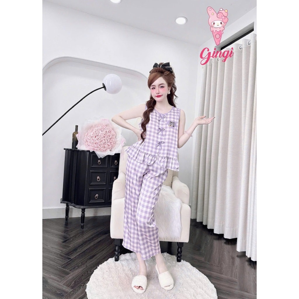 [ 261125 ]Đồ nữ mặc nhà áo Lửng 9 tấc, sát nách 3 nơ lai bèo chất lụa latin