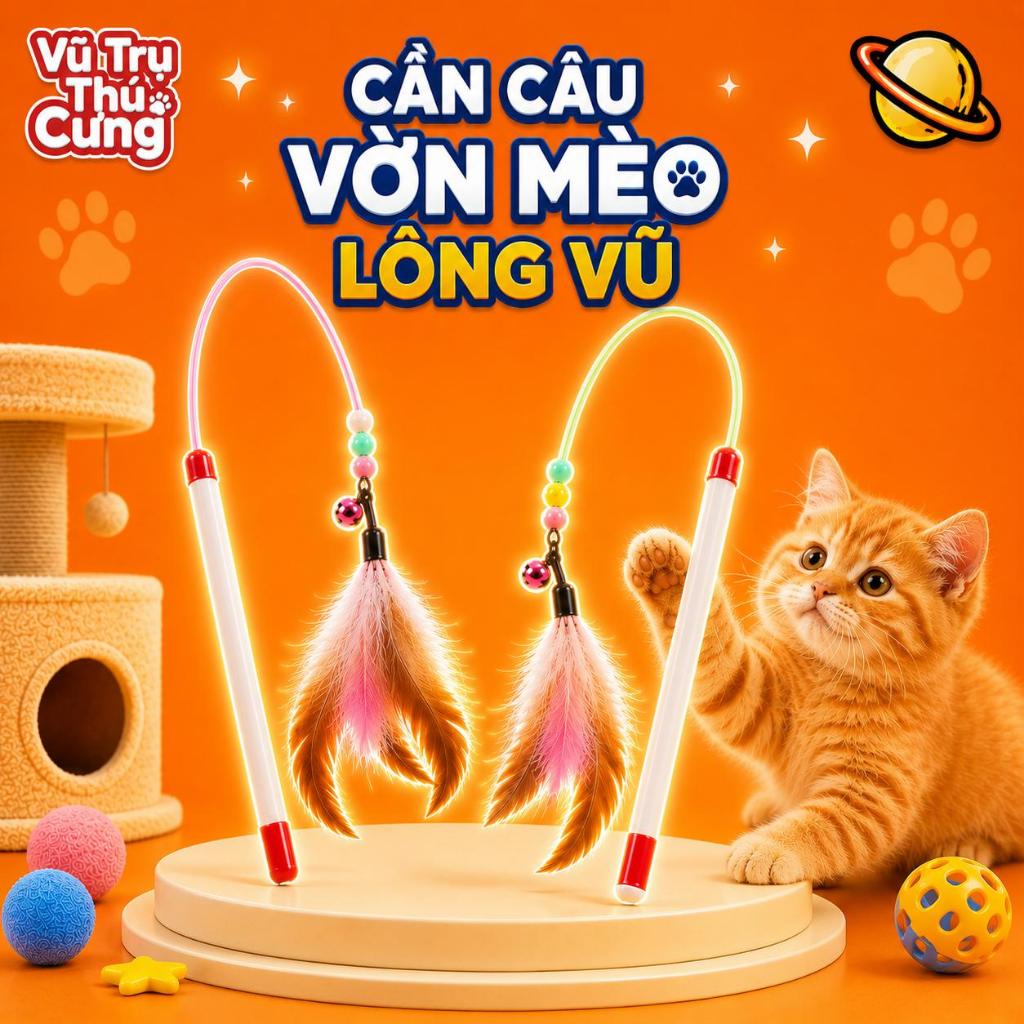Đồ Chơi Cần Câu Vờn Mèo Lông Vũ Có Chuông Tương Tác