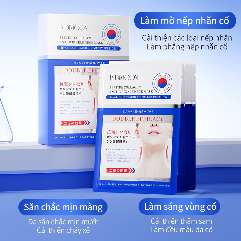 Mặt Nạ Cổ Peptide Collagen 20ml * 10 miếng, Giảm Nếp Nhăn Cổ, Nâng Cơ Săn Chắc, Dưỡng Ẩm Chống Lão Hóa
