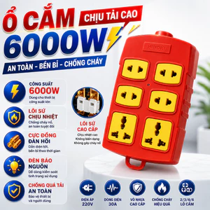 Ổ Cắm Điện HINOKI Chống Cháy 6000W Cực Đồng Bền Bỉ Cho Thiết Bị Công Suất Cao
