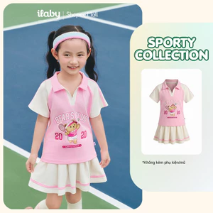 [ILABY 10-40kg] Set bộ thể thao bé gái thiết kế áo polo phối chân váy xếp ly hình gấu [4033]