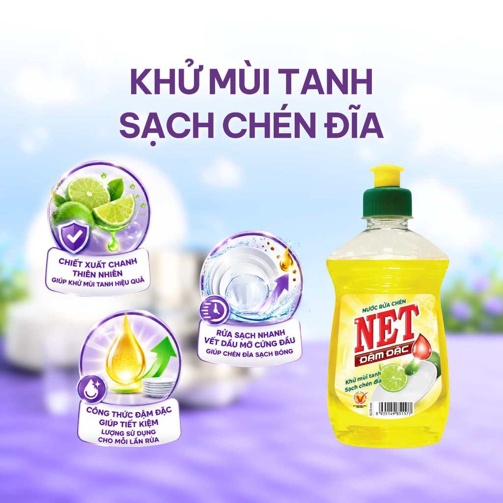 Combo bột giặt NET hương hoa Ngọc Lan bịch x 2.4kg + nước rửa chén NET đậm đặc hương Chanh chai x 250gr