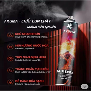GÔM xịt tóc AKUMA HAIR SPRAY 390ml, giữ nếp cực lâu đến 12h, không bết dính, hương nước hoa [HÀNG CHÍNH HÃNG]