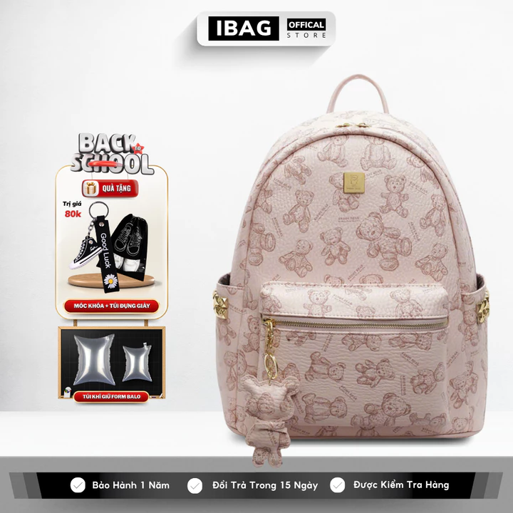 Balo Da Đi Học IBAG Balô Da Thời Trang Nam Nữ Cặp Da Pu Cao Cấp Ba Lô Da Cặp Đi Học Balo Đựng Laptop 14 Inh
