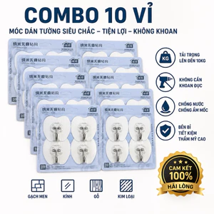 Combo 10 Vỉ / 40 Móc Dính Tường Hình Táo , Chịu Lực , Chất Lượng Cao.
