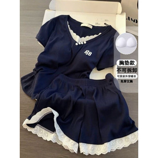 [Luni-oder] Bộ Đồ Mặc Nhà Nữ Cổ Tim, Set Áo Thun Gân Quần Short Mềm Mát Thoải Mái ĐN68