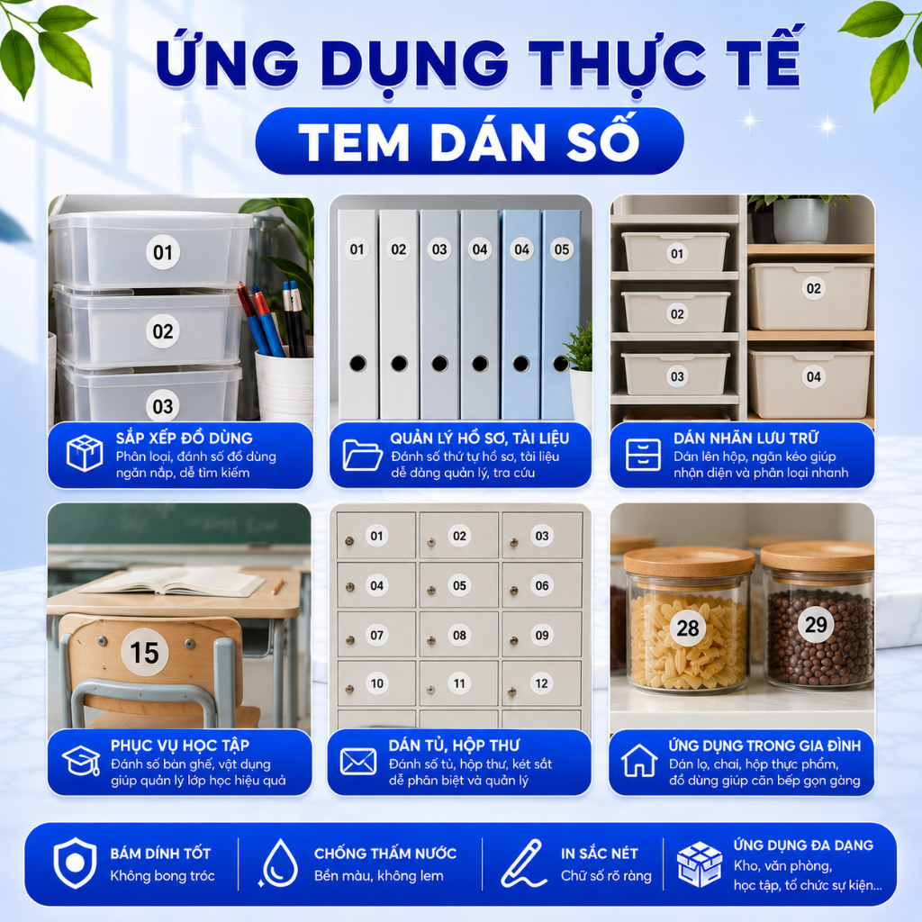 [15 TỜ] Tem Dán Số - Nhãn Decal Tròn 10mm, Chống Thấm Nước, Dùng Cho Hồ Sơ Và Kho Hàng