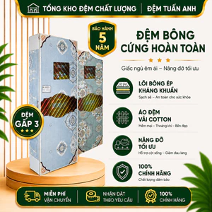 Đệm Bông Ép Tuấn Anh dày 9cm 03 mảnh, bông xanh kháng khuẩn