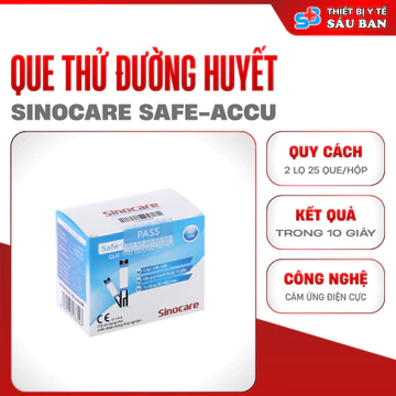 Que Thử Đường Huyết SINOCARE Safe Accu Hộp 25 que và 50 que - Dùng 1 lần, chính hãng