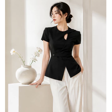 Áo peplum cổ tròn khoét vai cúc đính eo thanh lịch - by Sorella Closet