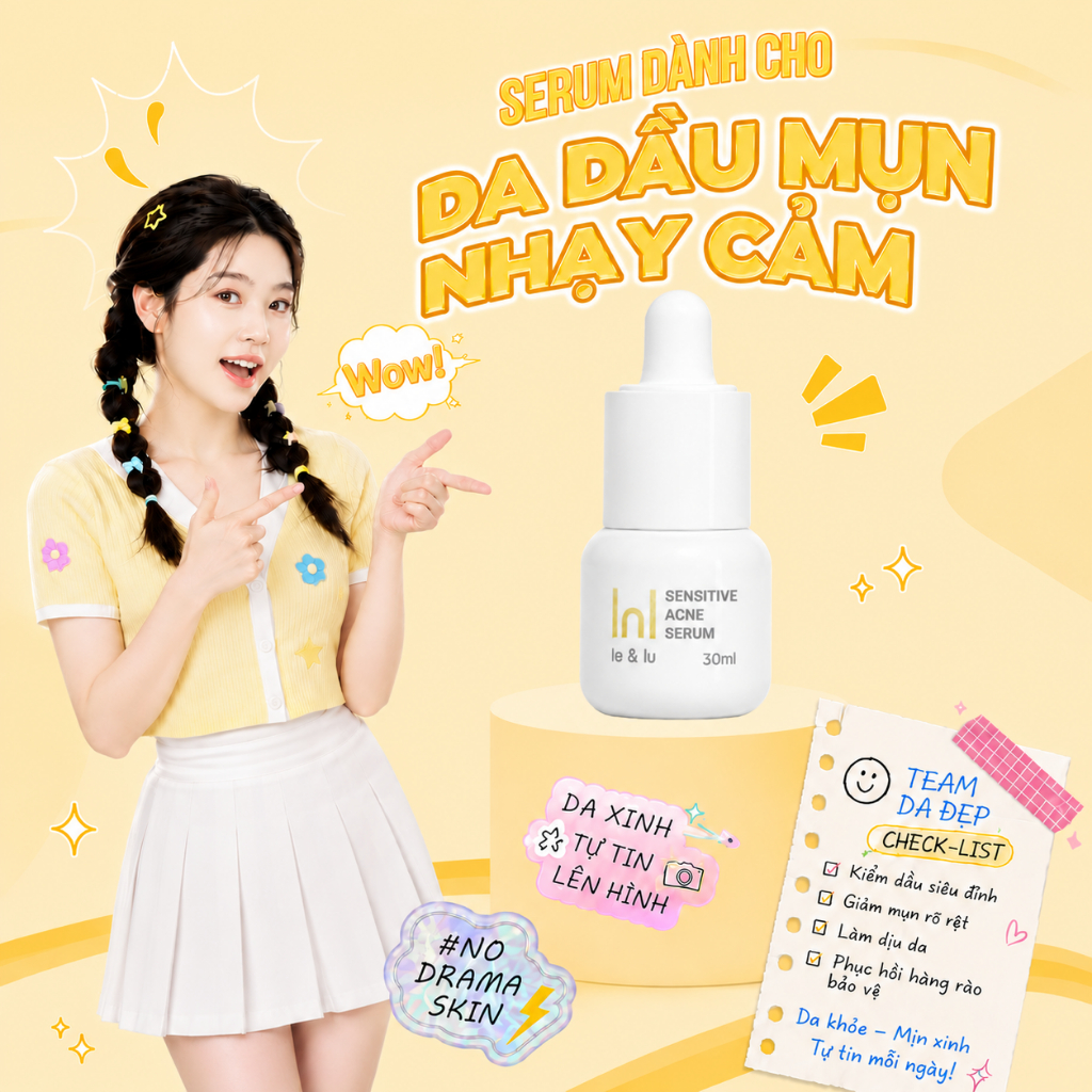 Serum Dưỡng Da Dầu Mụn, Kiểm Soát Nhờn, Giảm Mụn Dịu Nhẹ 30ml SENSITIVE ACNE SERUM Le&Lu