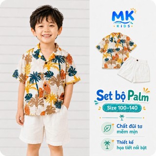 Set Bộ Bé Trai Palm MK Kids Áo Sơ Mi Họa Tiết Mát Mẻ - Đi Chơi Đi Biển Mùa Hè - Chất Đũi Tơ 2-8 Tuổi