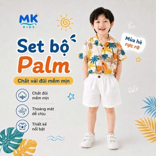 Set Bộ Bé Trai Palm MK Kids Áo Sơ Mi Họa Tiết Mát Mẻ - Đi Chơi Đi Biển Mùa Hè - Chất Đũi Tơ 2-8 Tuổi
