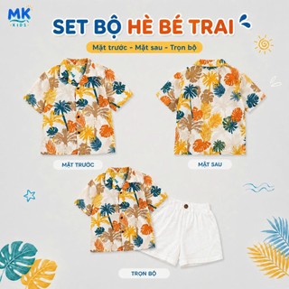 Set Bộ Bé Trai Palm MK Kids Áo Sơ Mi Họa Tiết Mát Mẻ - Đi Chơi Đi Biển Mùa Hè - Chất Đũi Tơ 2-8 Tuổi