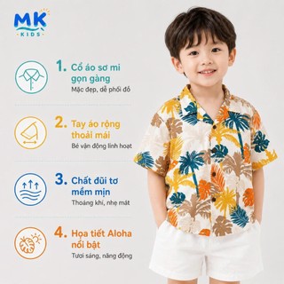 Set Bộ Bé Trai Palm MK Kids Áo Sơ Mi Họa Tiết Mát Mẻ - Đi Chơi Đi Biển Mùa Hè - Chất Đũi Tơ 2-8 Tuổi