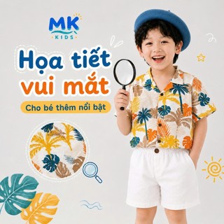 Set Bộ Bé Trai Palm MK Kids Áo Sơ Mi Họa Tiết Mát Mẻ - Đi Chơi Đi Biển Mùa Hè - Chất Đũi Tơ 2-8 Tuổi