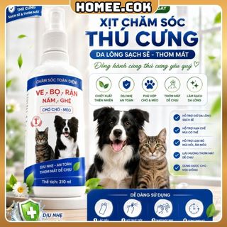 Homee.cok Xịt Vệ Sinh Chó Mèo 310ml - Hỗ Trợ Làm Sạch Ve Rận, Bọ Chét Trên Lông Và Khu Vực Nuôi